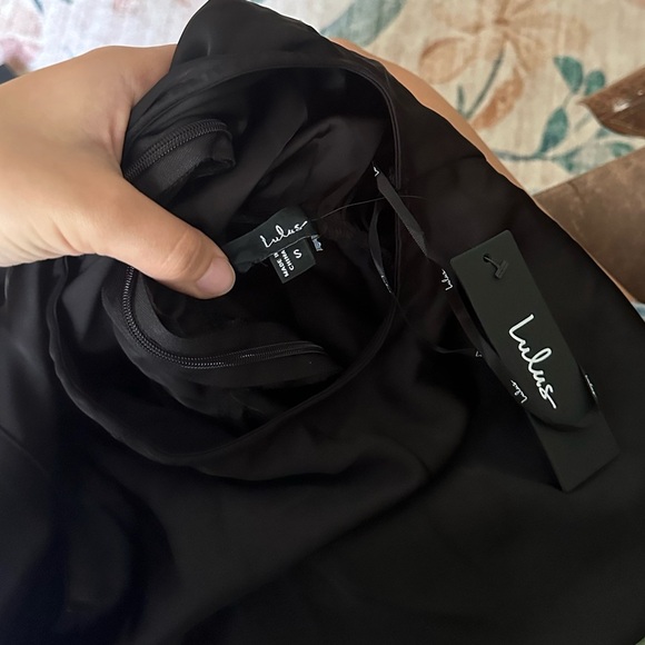 LULU’S Classic Elegance Black Satin Sleeveless Mock Neck Mini Dress - Picture 7 of 7